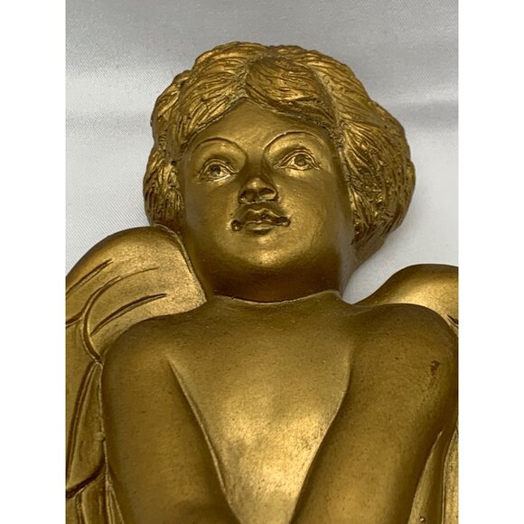 2 PC Gold Chalkware Angel 8"x4" Wall Hanging MCM - Picture 4 of 6